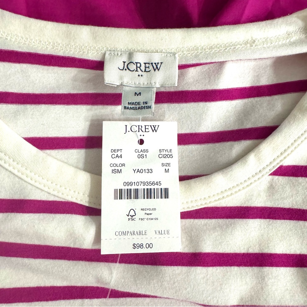 J.Crew Preppy Pink Stripe Knit Mixy Midi Dress Pockets NWT Size Medium Spring - Picture 9 of 9